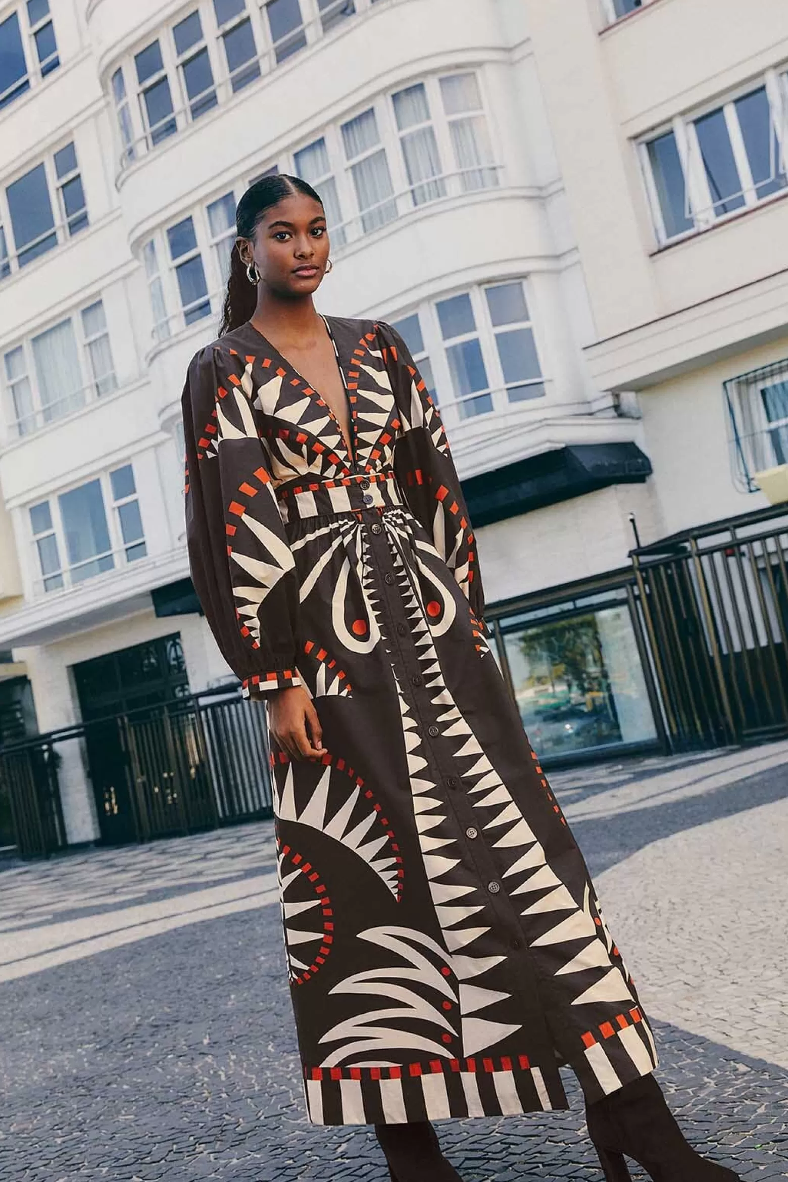 Online FARM Rio  BLACK COCONUT GROVE PUFF SLEEVE MAXI DRESS