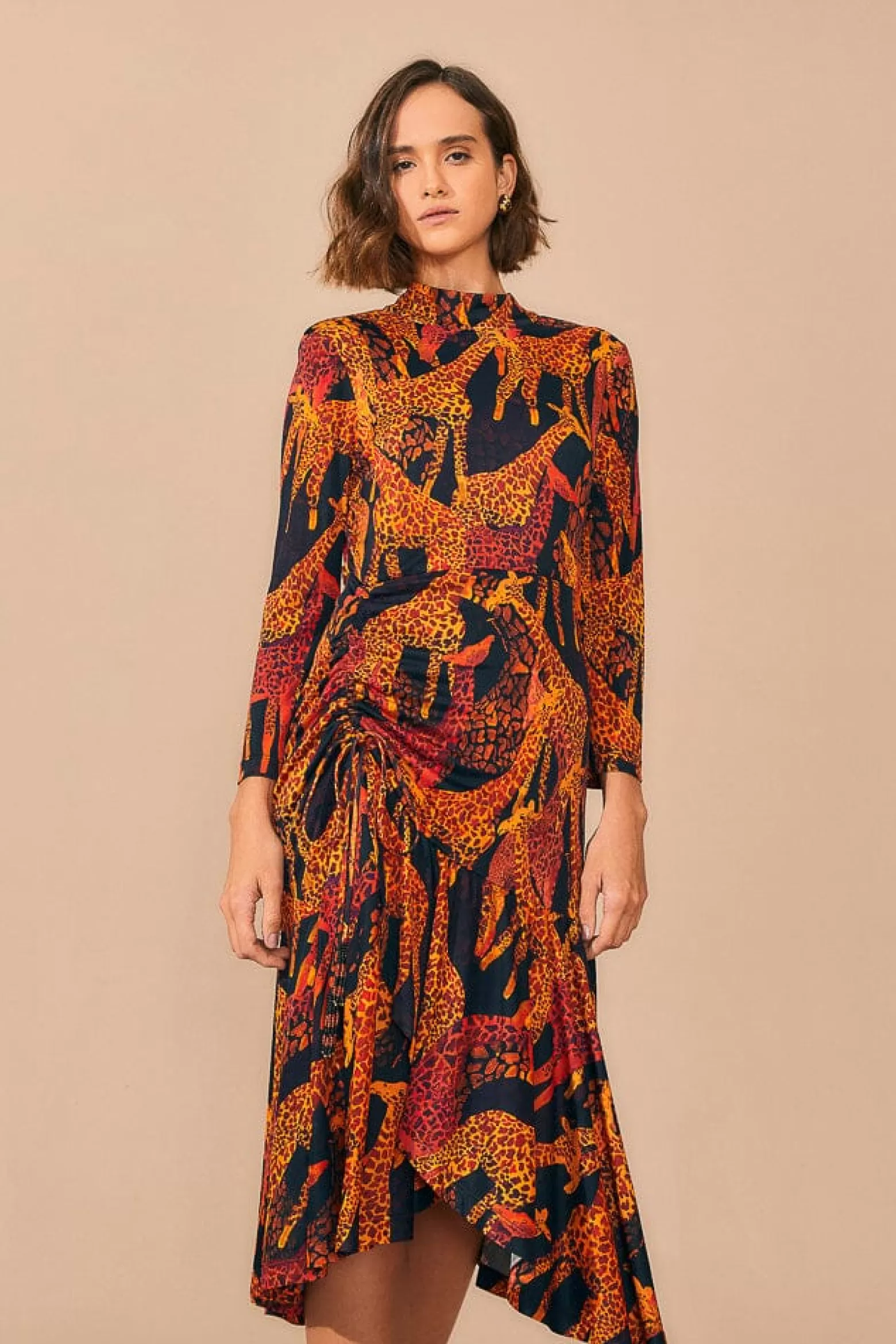 Outlet FARM Rio  BLACK GIRAFFES SLIT MIDI DRESS