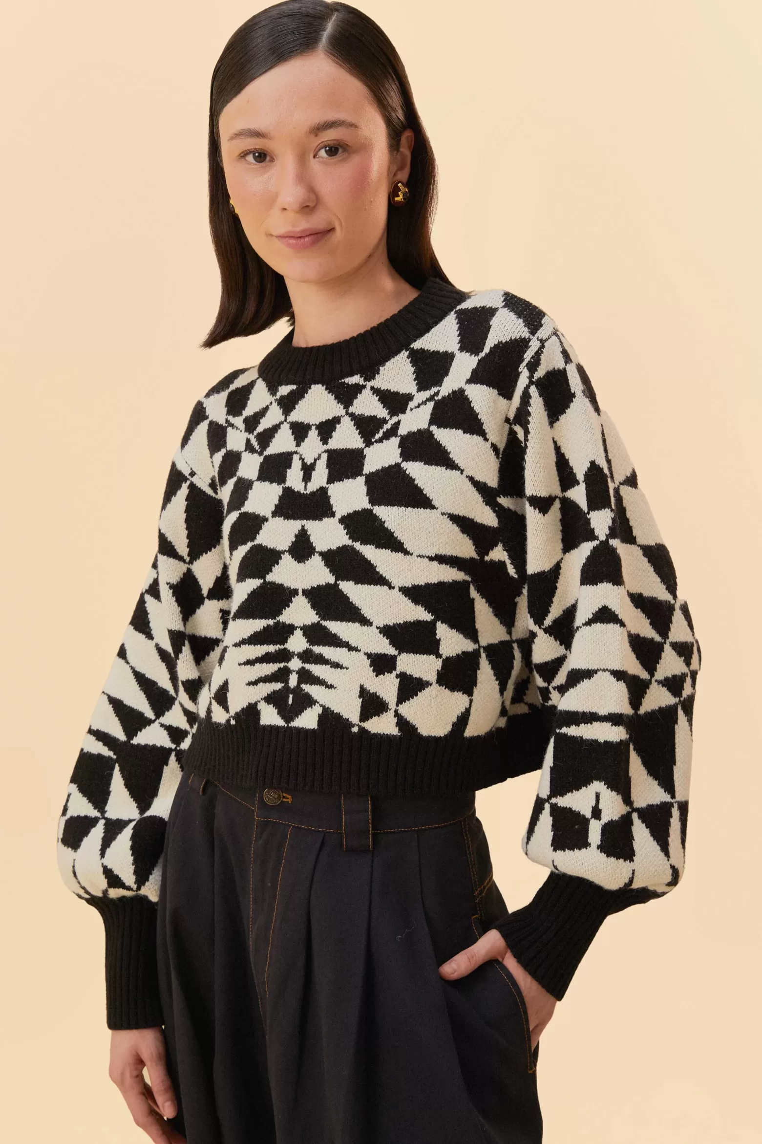 Discount FARM Rio  BLACK HEART DECO KNIT SWEATER