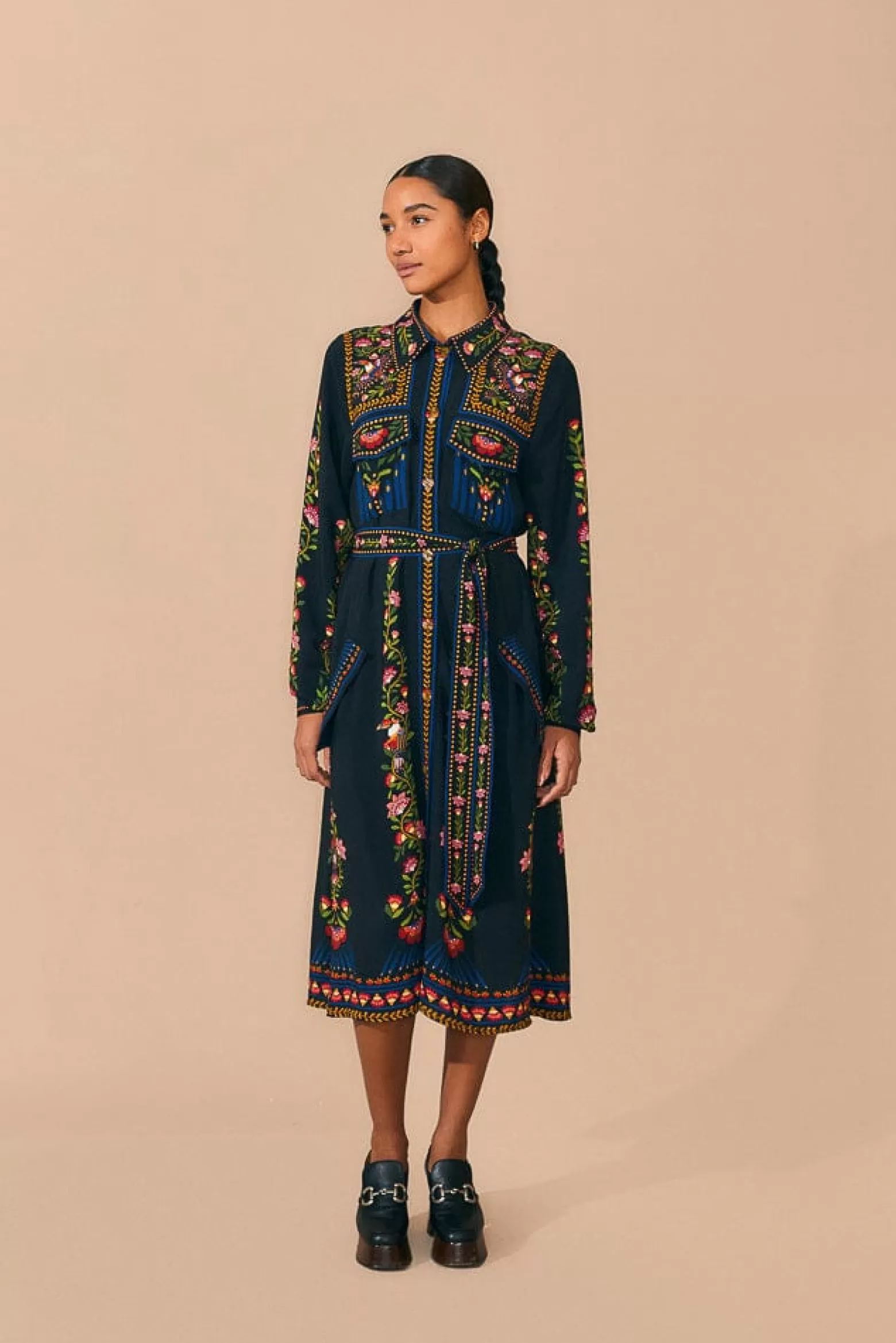 Outlet FARM Rio  BLACK TOUCAN GARDEN MIDI DRESS