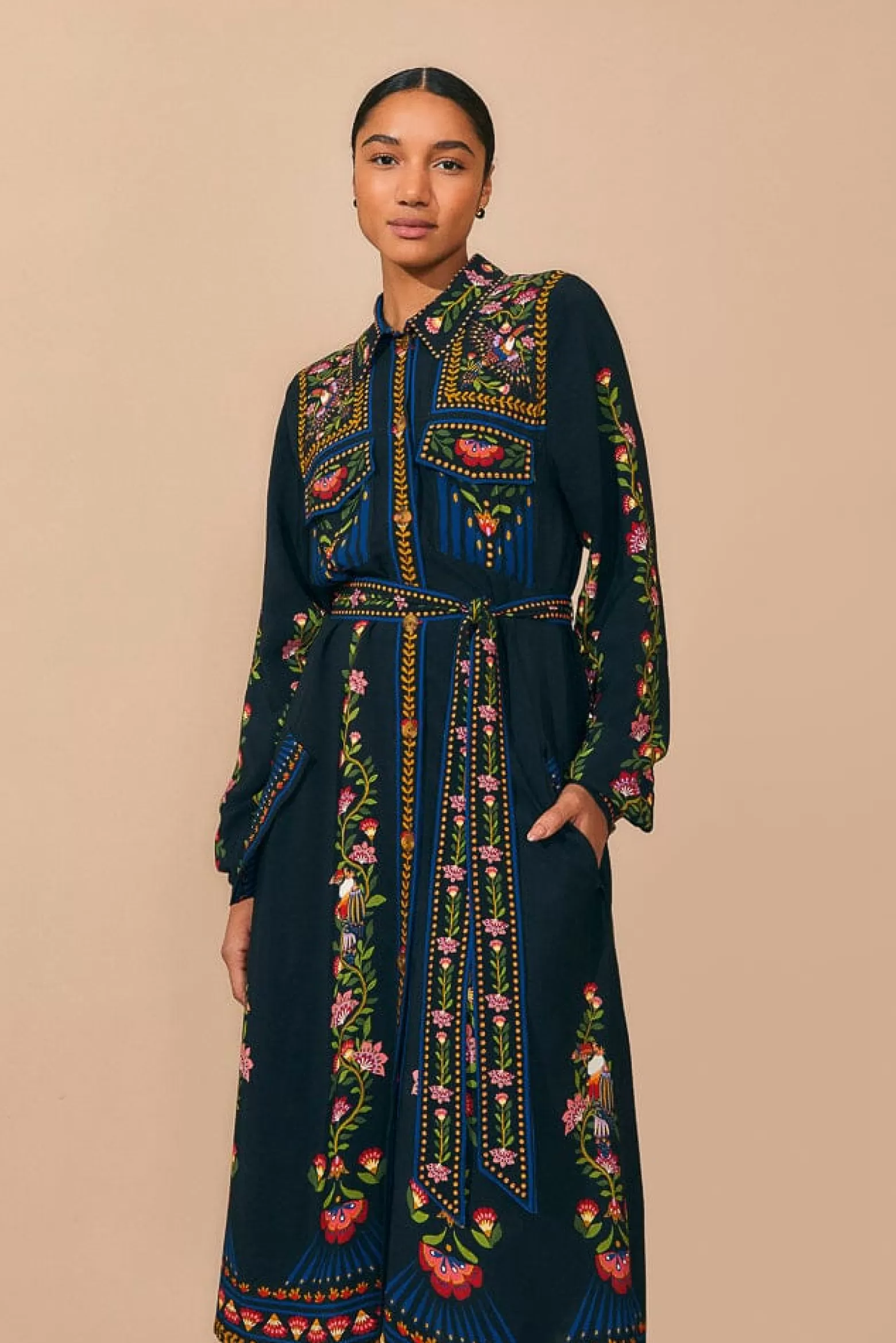 Outlet FARM Rio  BLACK TOUCAN GARDEN MIDI DRESS