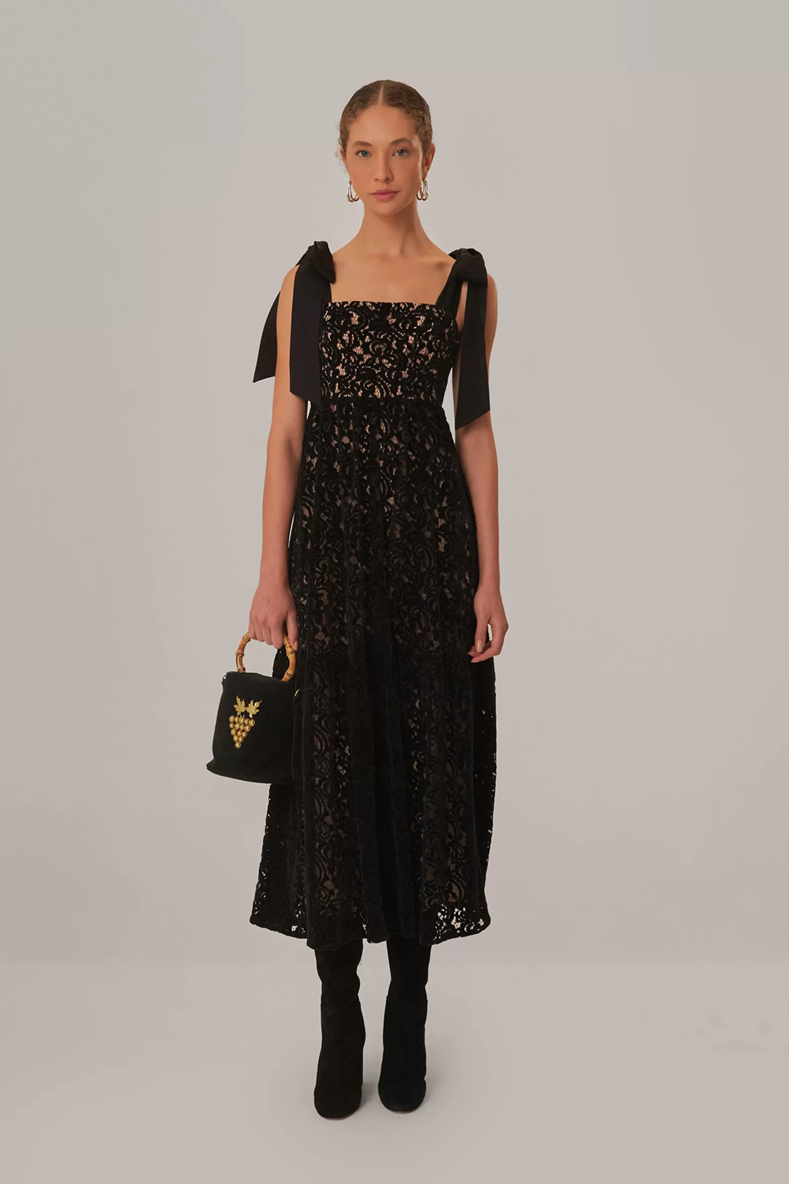 Cheap FARM Rio  BLACK VELVET LACE SLEEVELESS MAXI DRESS