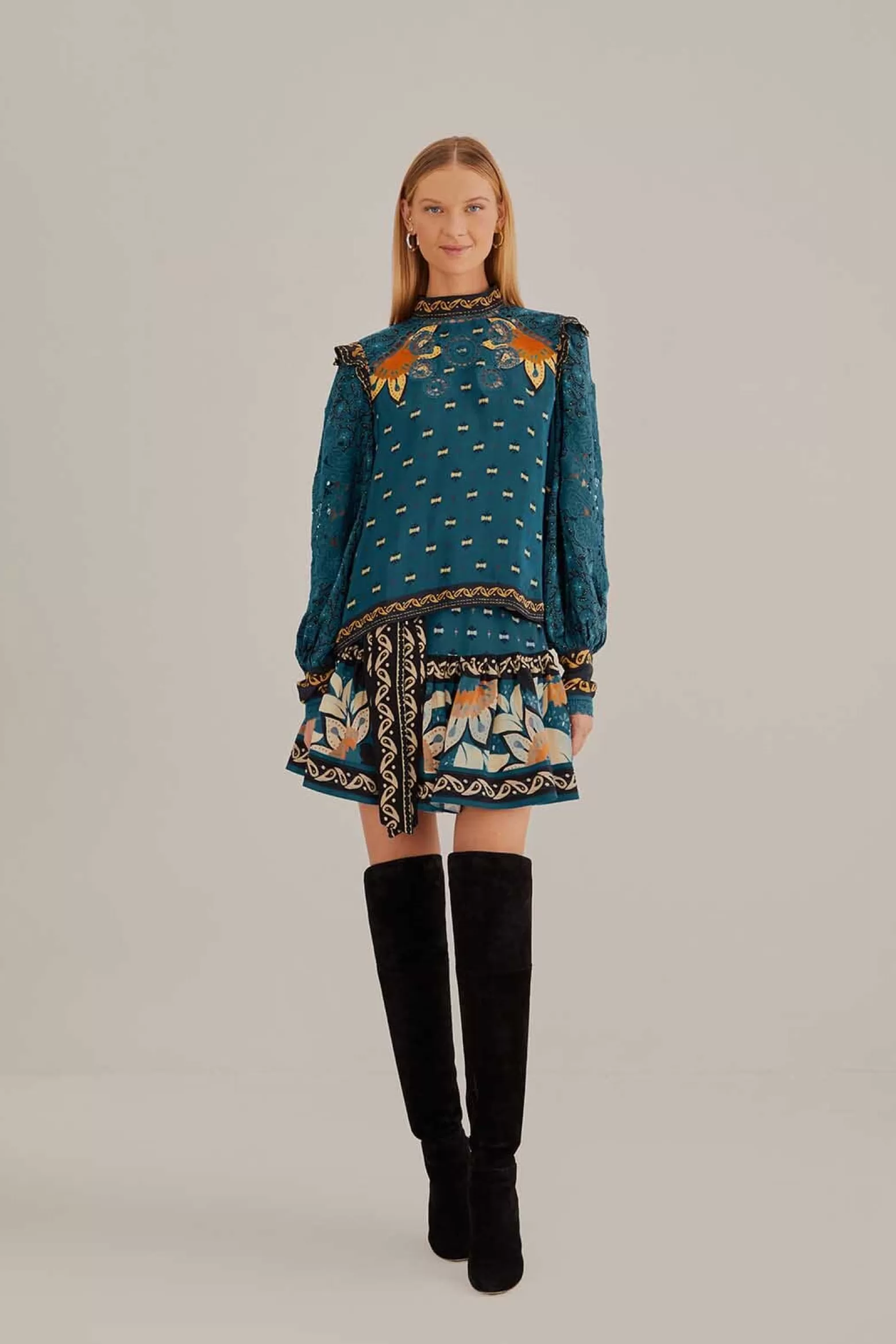 New FARM Rio  BLUE AINIKA CHILL LONG SLEEVE BLOUSE