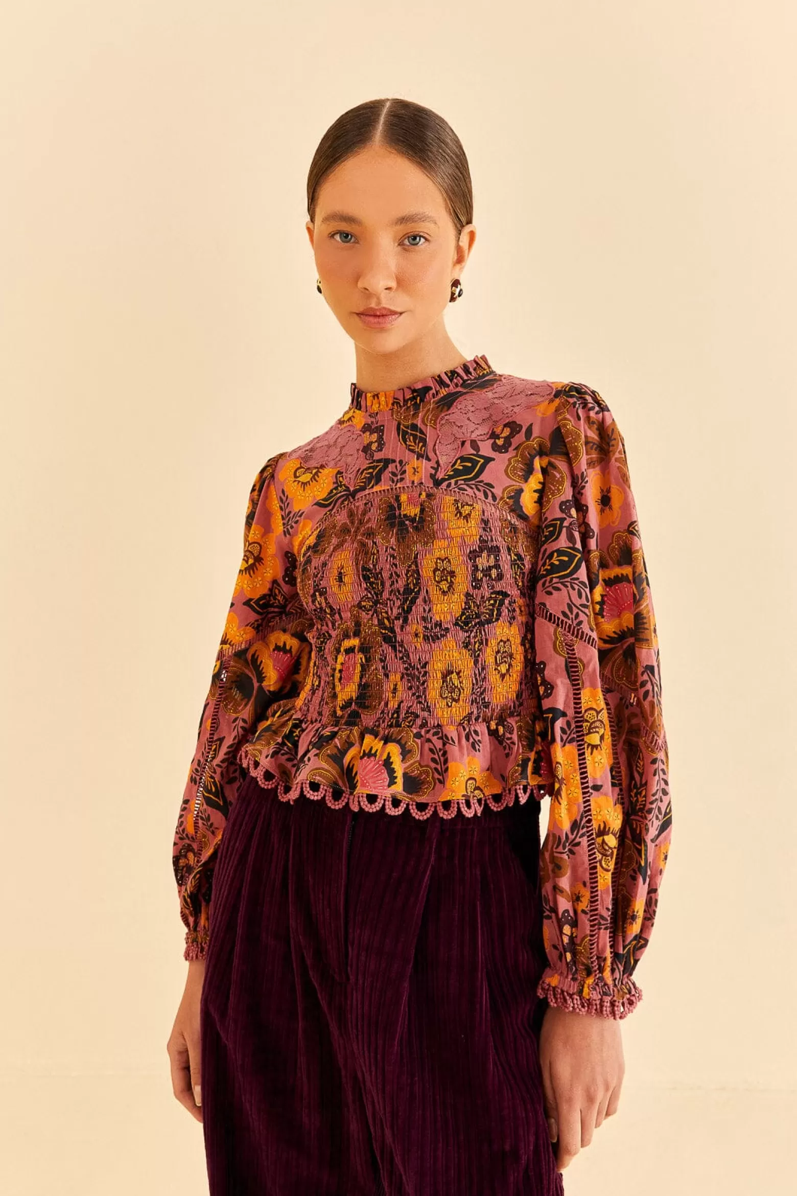 Sale FARM Rio  BLUSH GARDEN BLOOM SMOCKED BLOUSE
