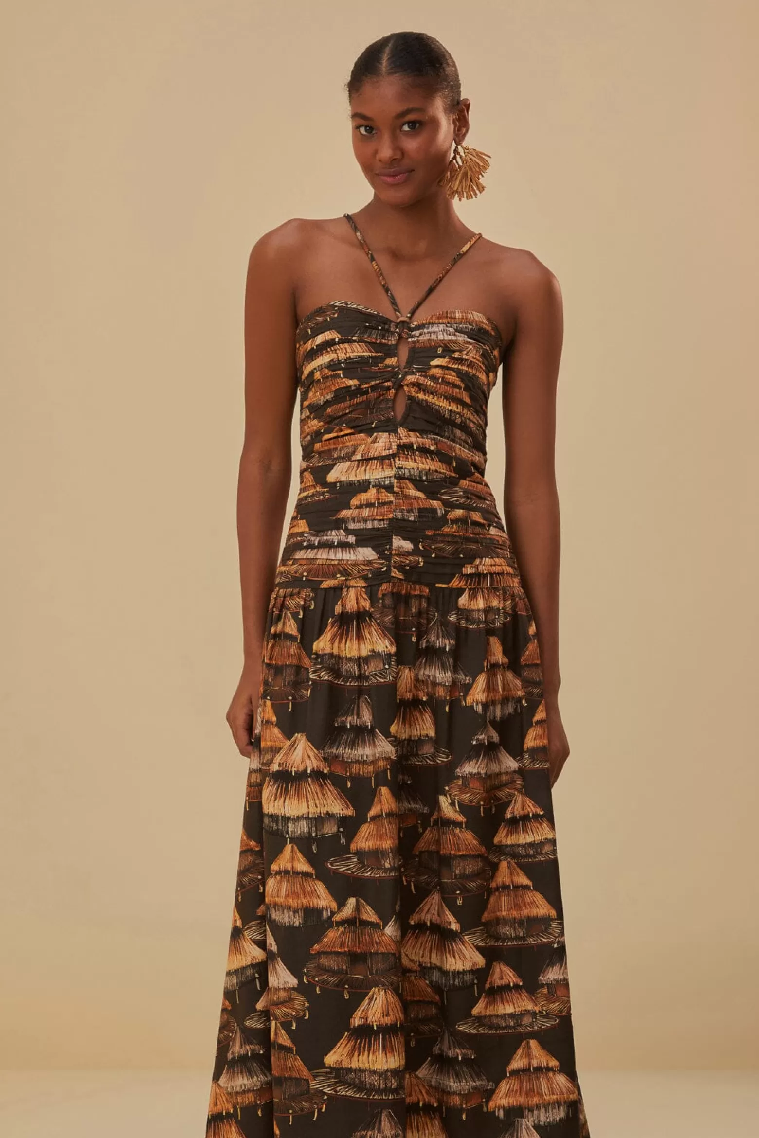 Sale FARM Rio  BROWN SHUHU MAXI DRESS SLEEVELESS