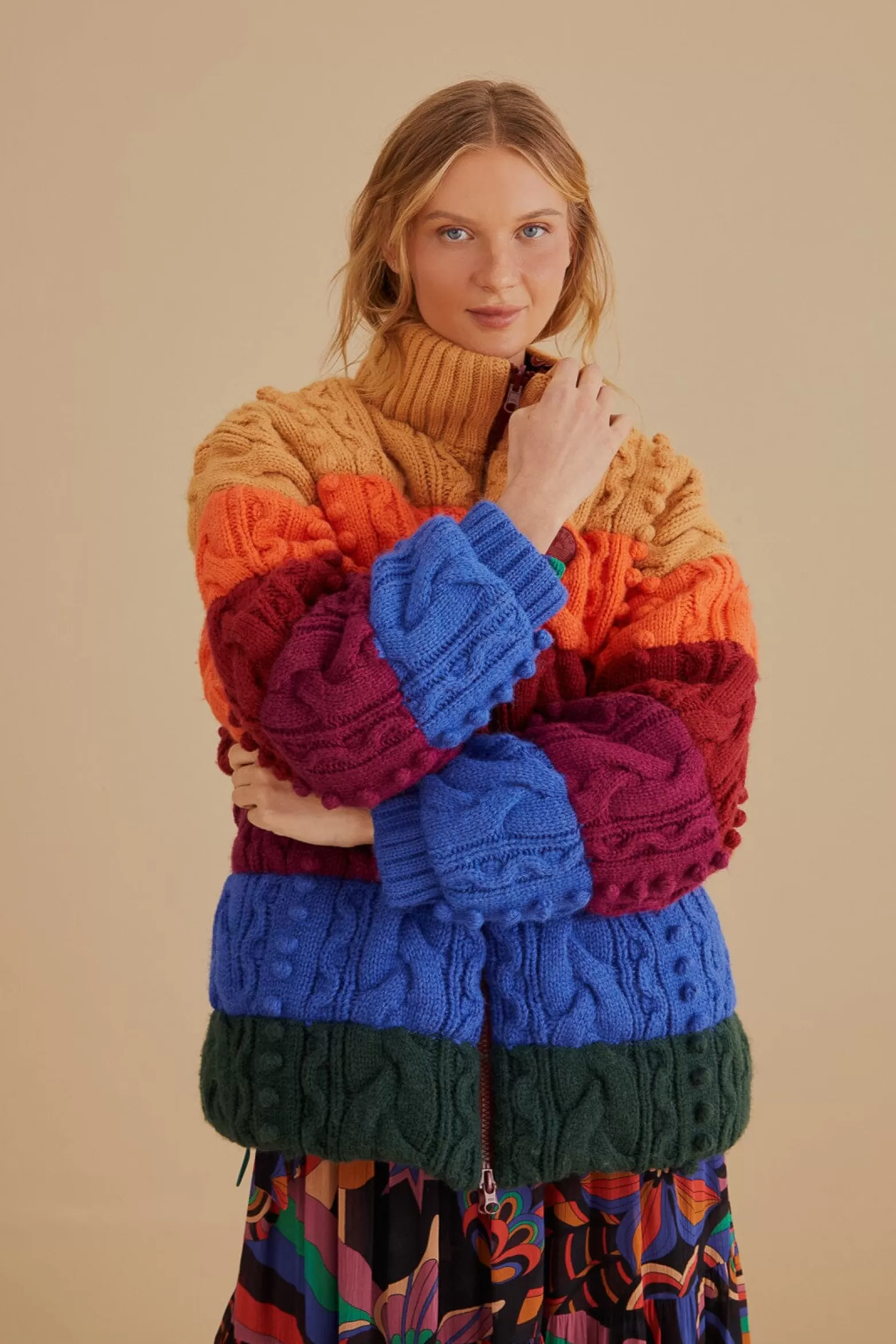 Fashion FARM Rio  COLORFUL STRIPES KNIT REVERSIBLE PUFFER JACKET