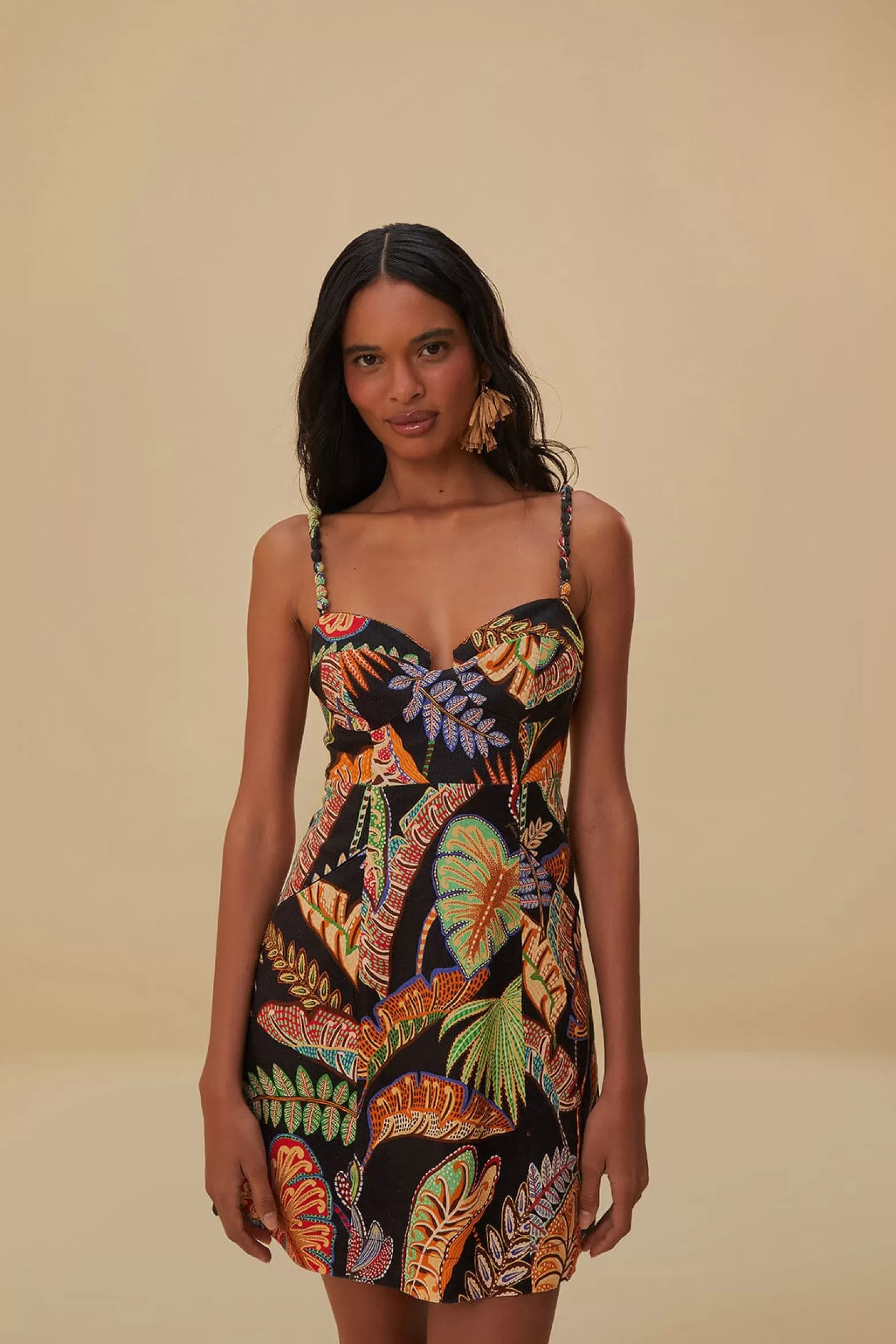 Flash Sale FARM Rio  COOL FOLIAGE BLACK MINI DRESS