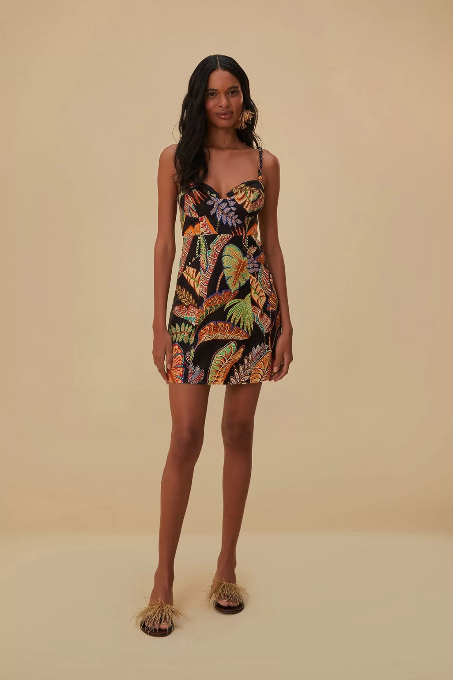 Flash Sale FARM Rio  COOL FOLIAGE BLACK MINI DRESS