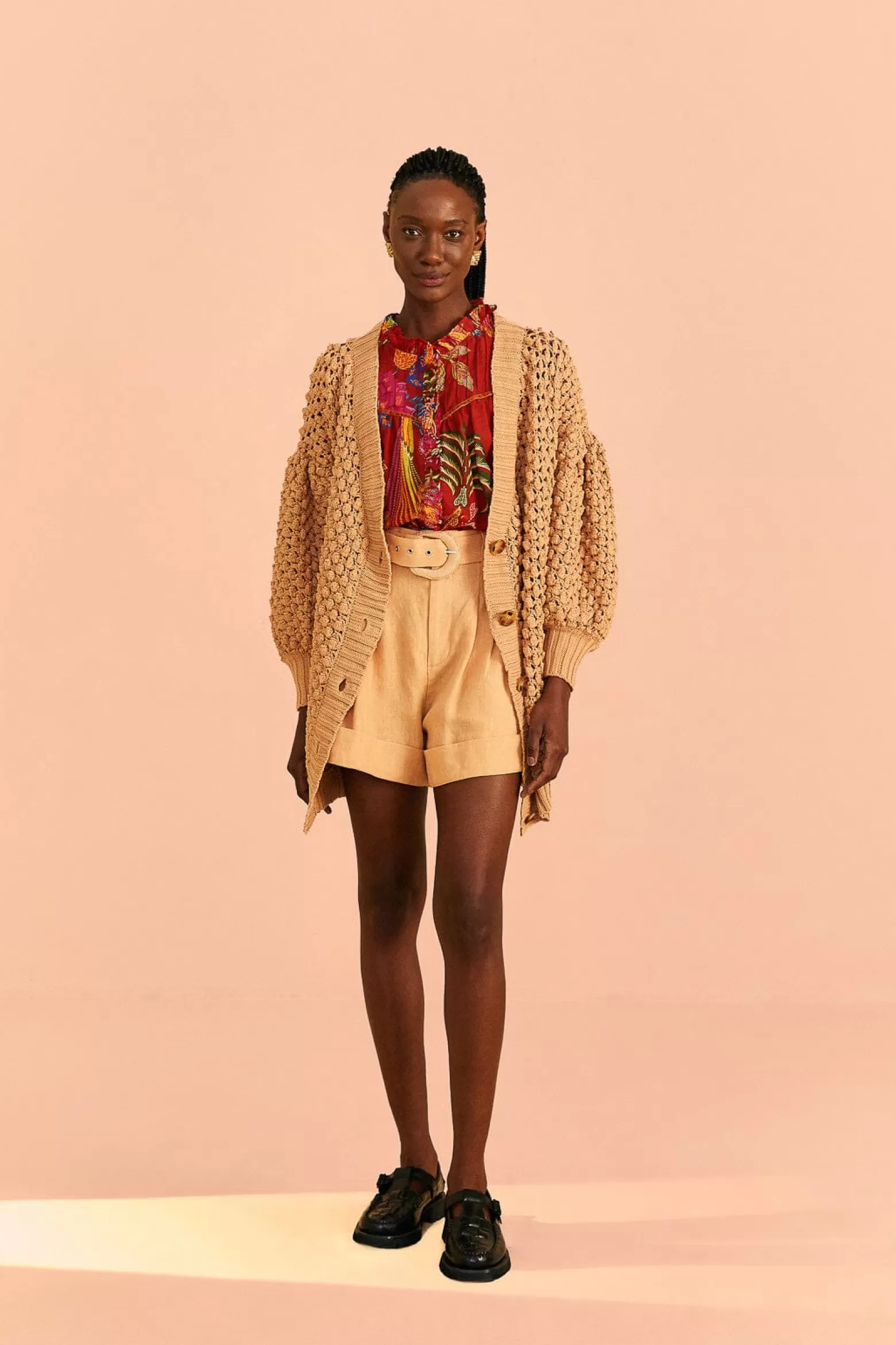 Fashion FARM Rio  DARK SAND HANDMADE DOTS CARDIGAN