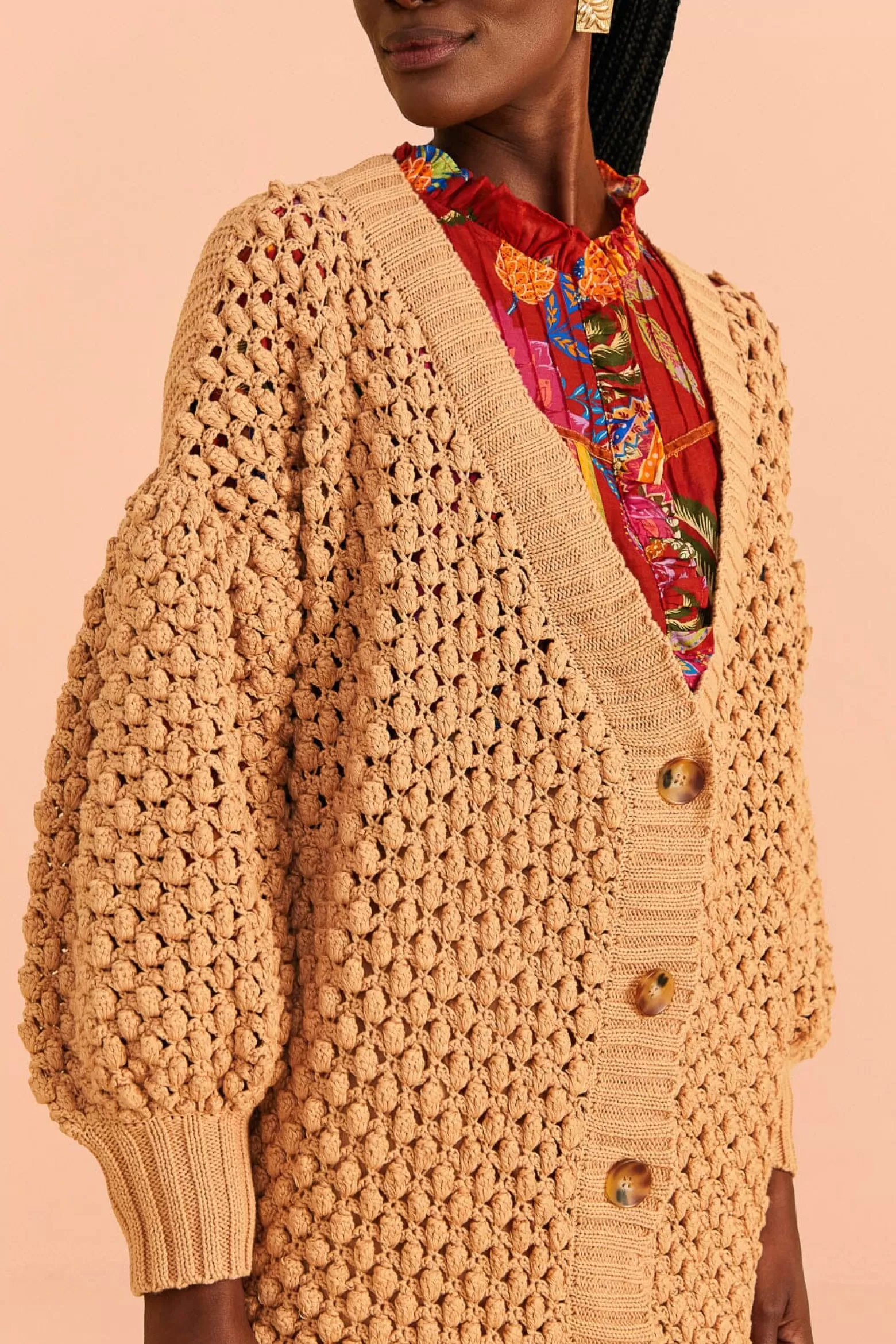 Fashion FARM Rio  DARK SAND HANDMADE DOTS CARDIGAN