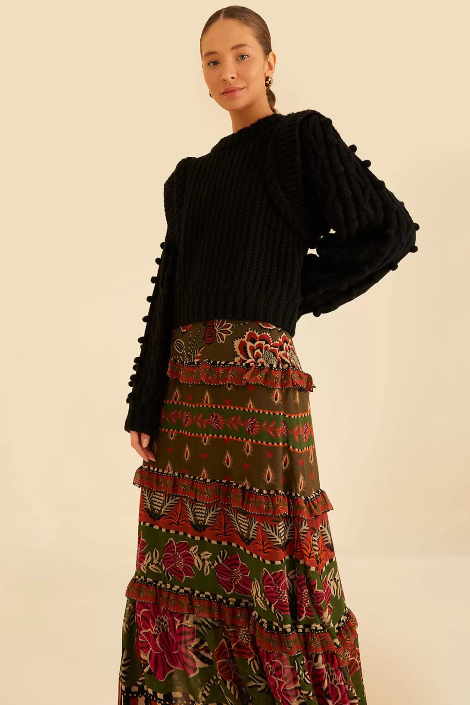 Best FARM Rio  MULTICOLOR AINIKA FLORAL GARDEN TIERED MAXI SKIRT