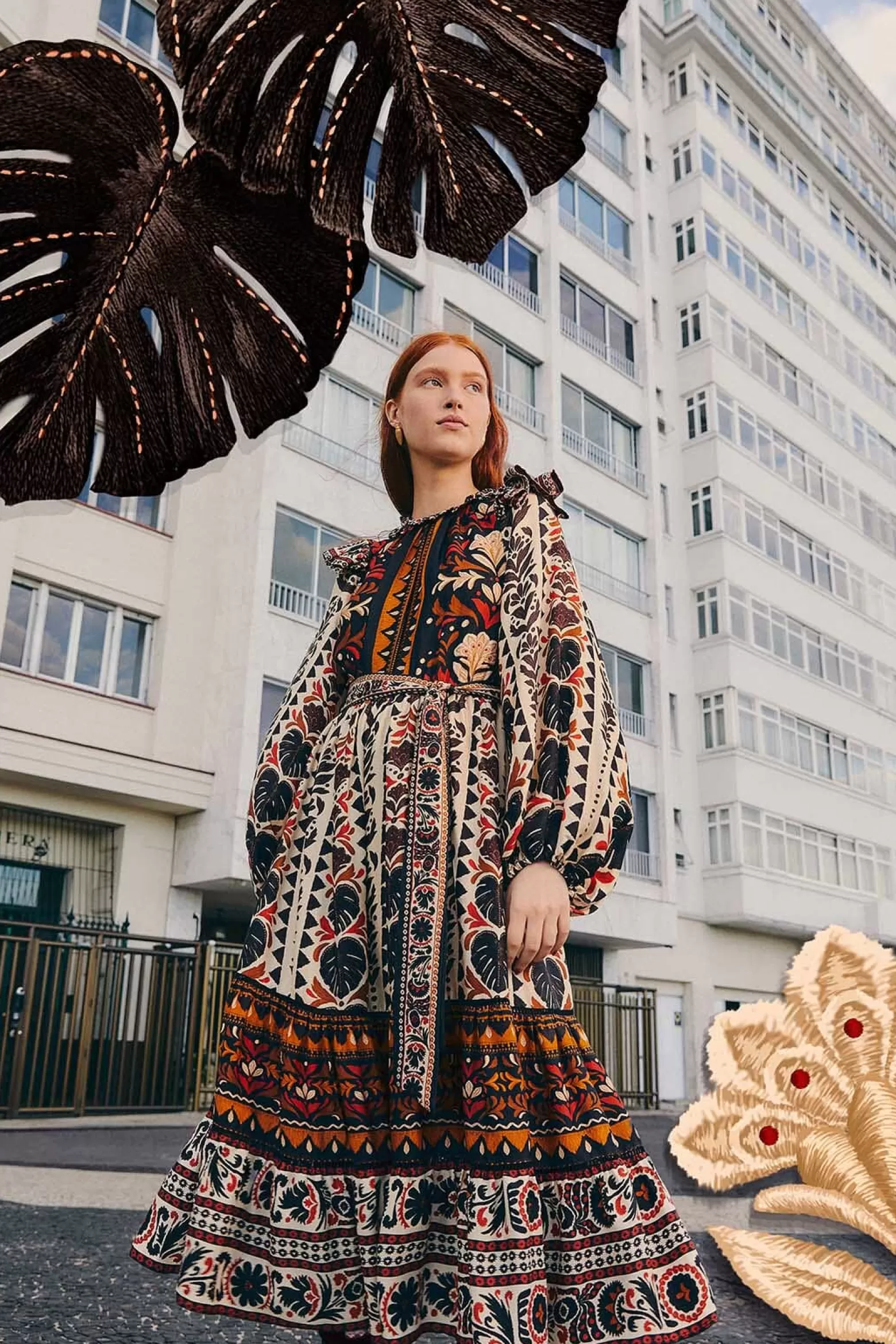 Hot FARM Rio  MULTICOLOR TAPESTRY GARDEN HIGH NECK MIDI DRESS