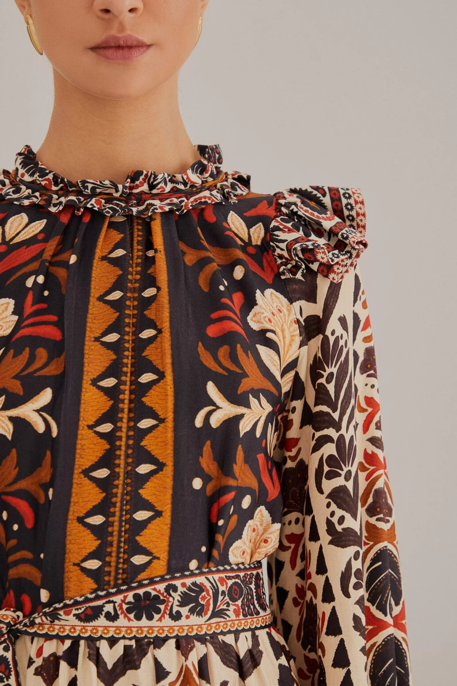 Hot FARM Rio  MULTICOLOR TAPESTRY GARDEN HIGH NECK MIDI DRESS