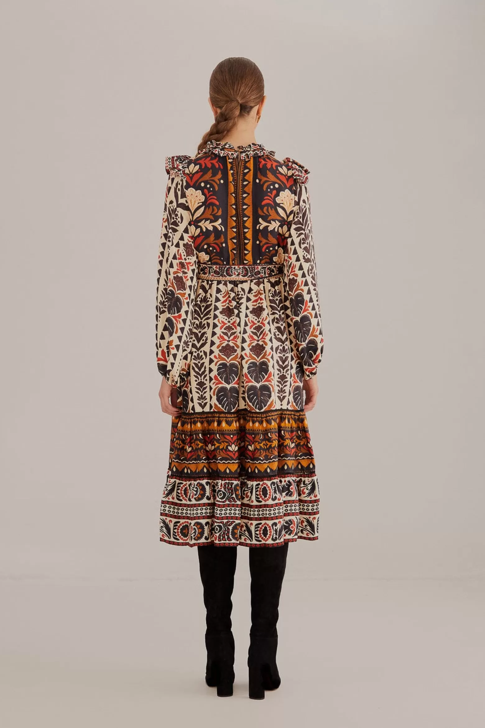 Hot FARM Rio  MULTICOLOR TAPESTRY GARDEN HIGH NECK MIDI DRESS