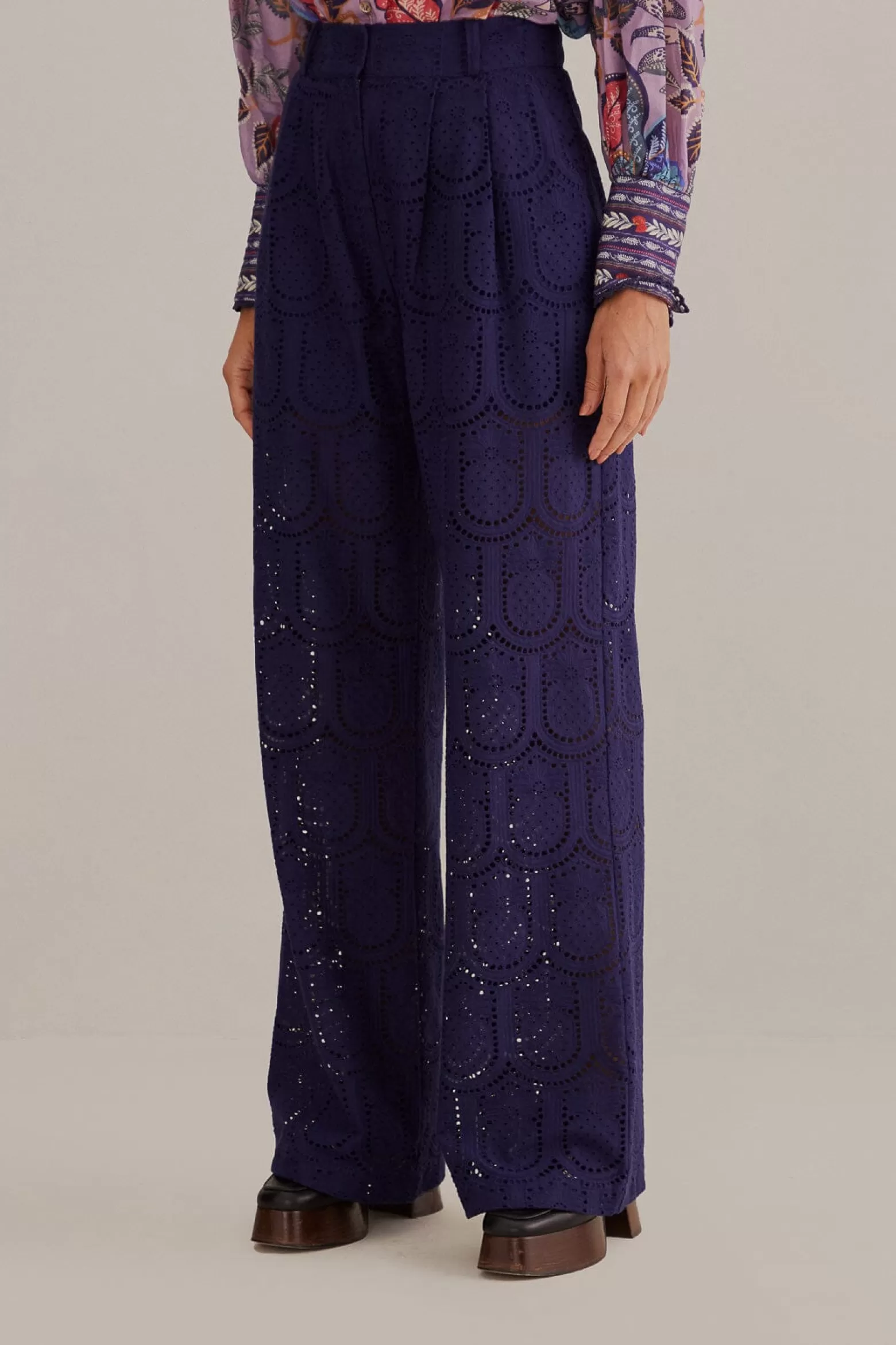 Cheap FARM Rio  NAVY BLUE PINEAPPLE EYELET PANTS