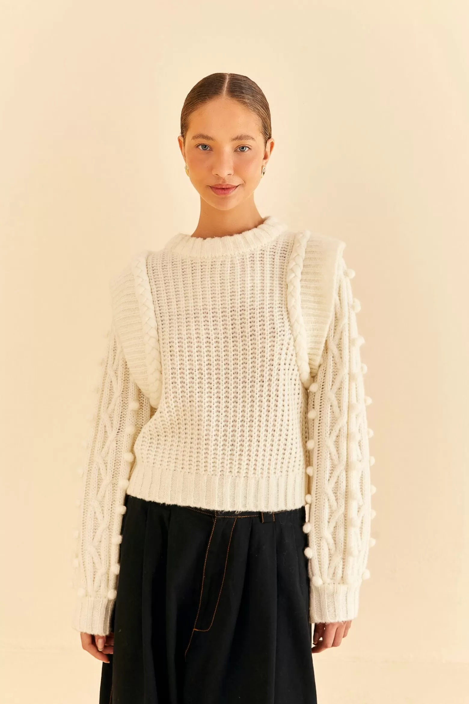 Online FARM Rio  OFF-WHITE BRAIDED SWEATER