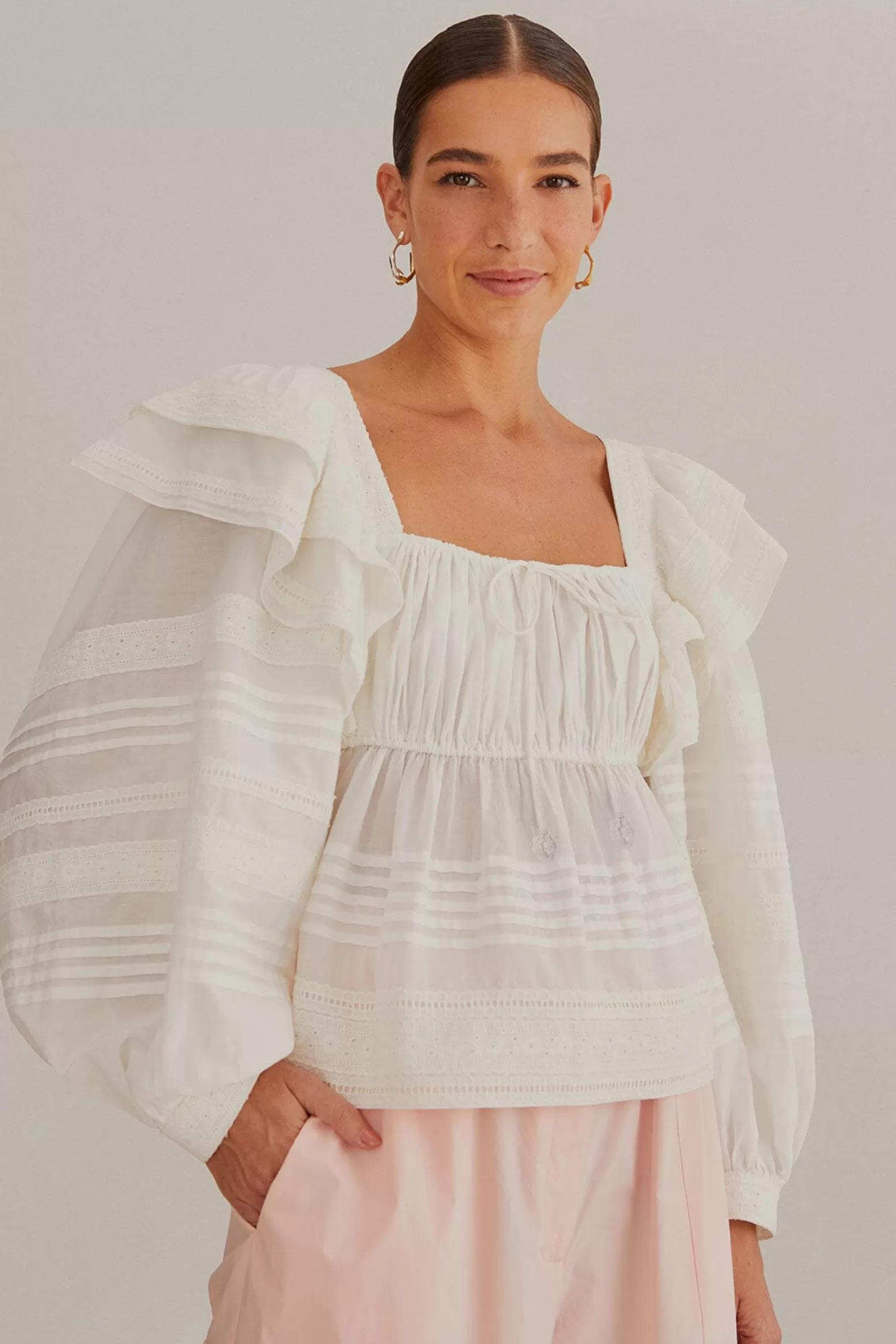 Sale FARM Rio  OFF-WHITE SQUARE NECKLINE BLOUSE