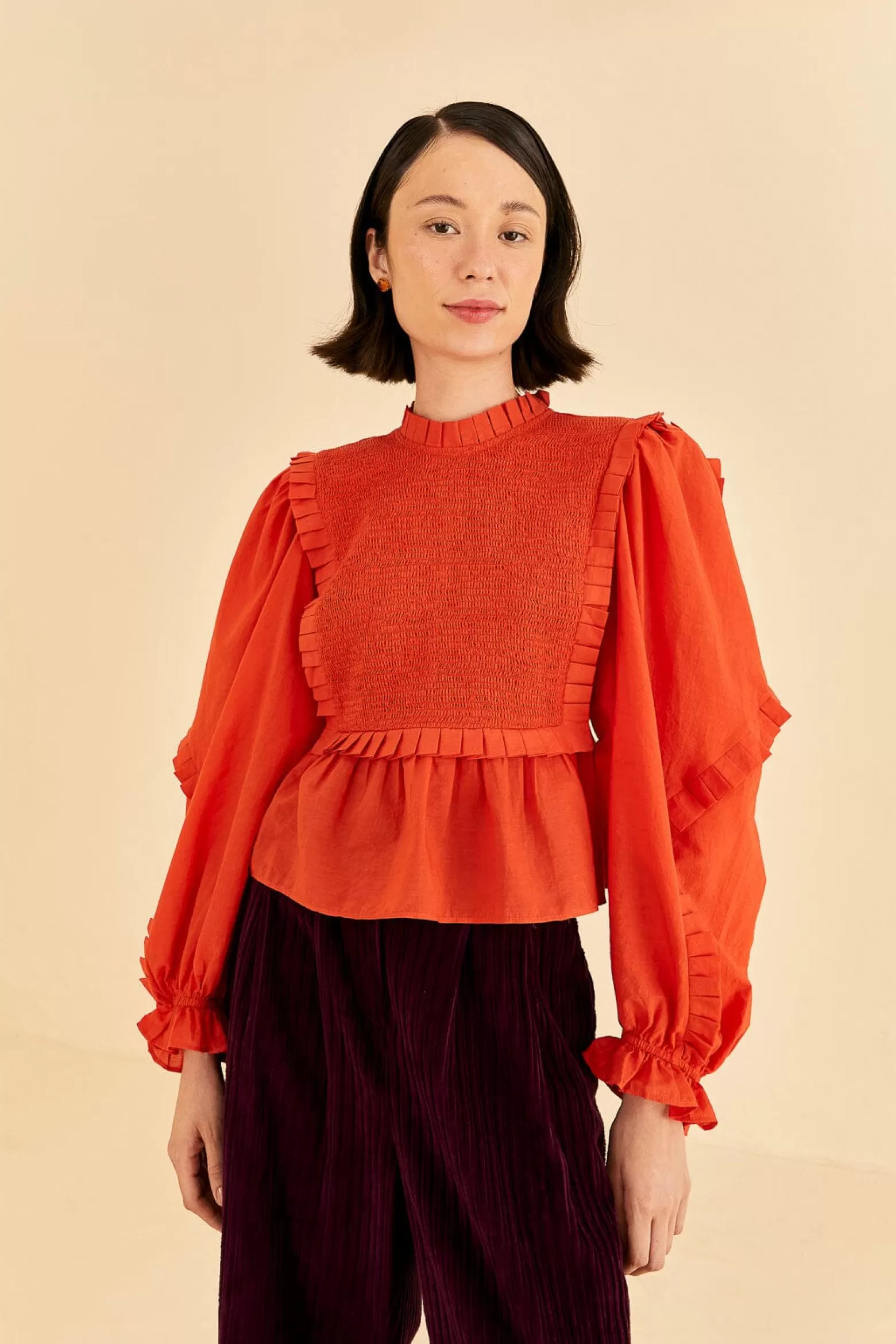 Outlet FARM Rio  ORANGE SMOCKED BLOUSE