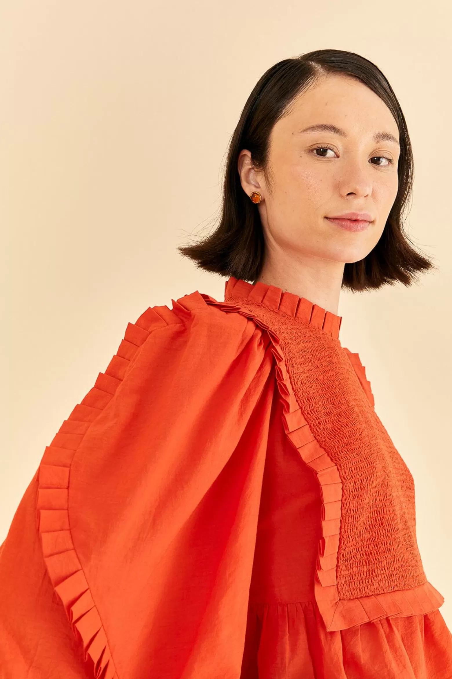 Outlet FARM Rio  ORANGE SMOCKED BLOUSE