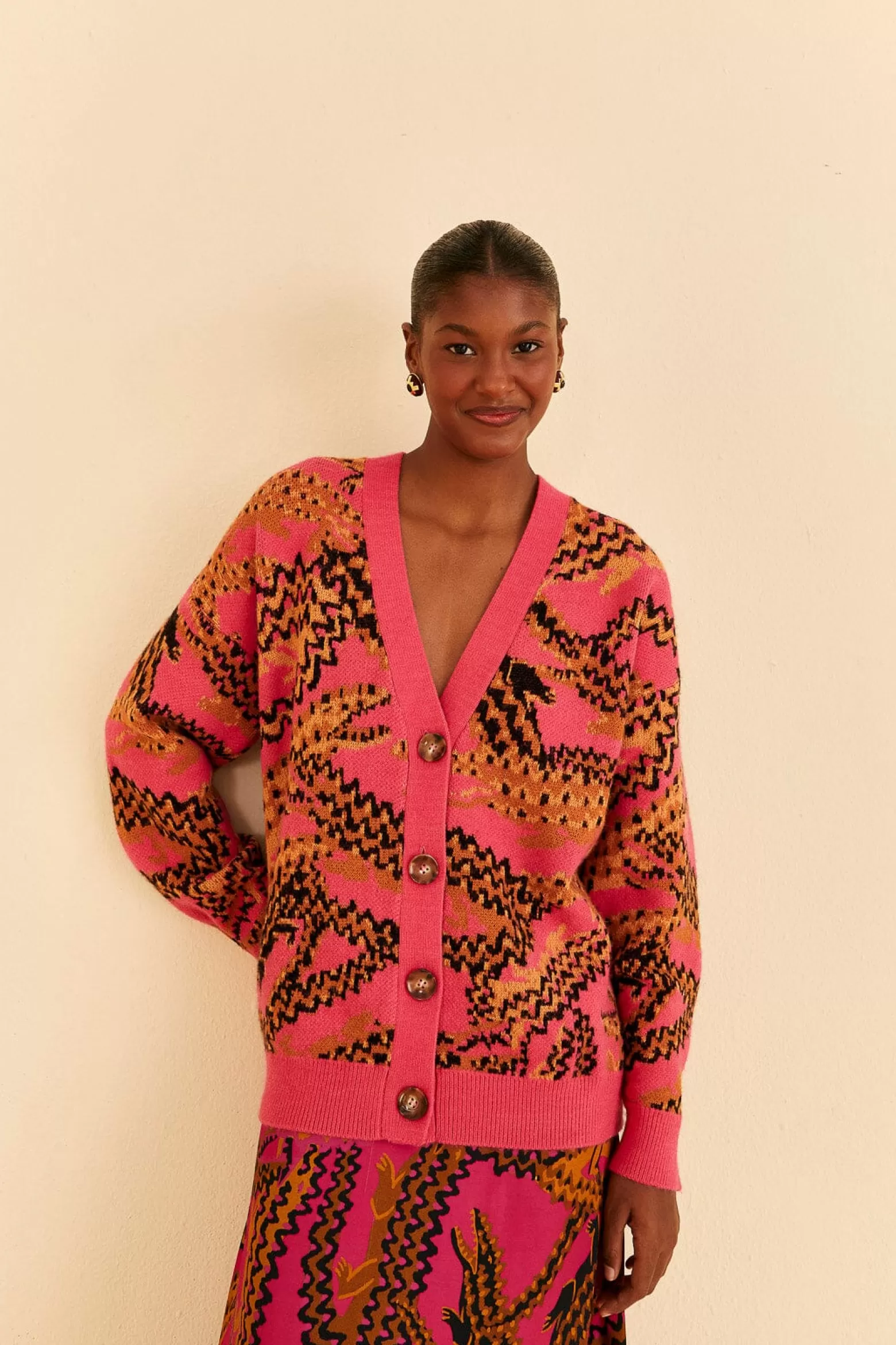 Fashion FARM Rio  PINK CROCO KNIT CARDIGAN