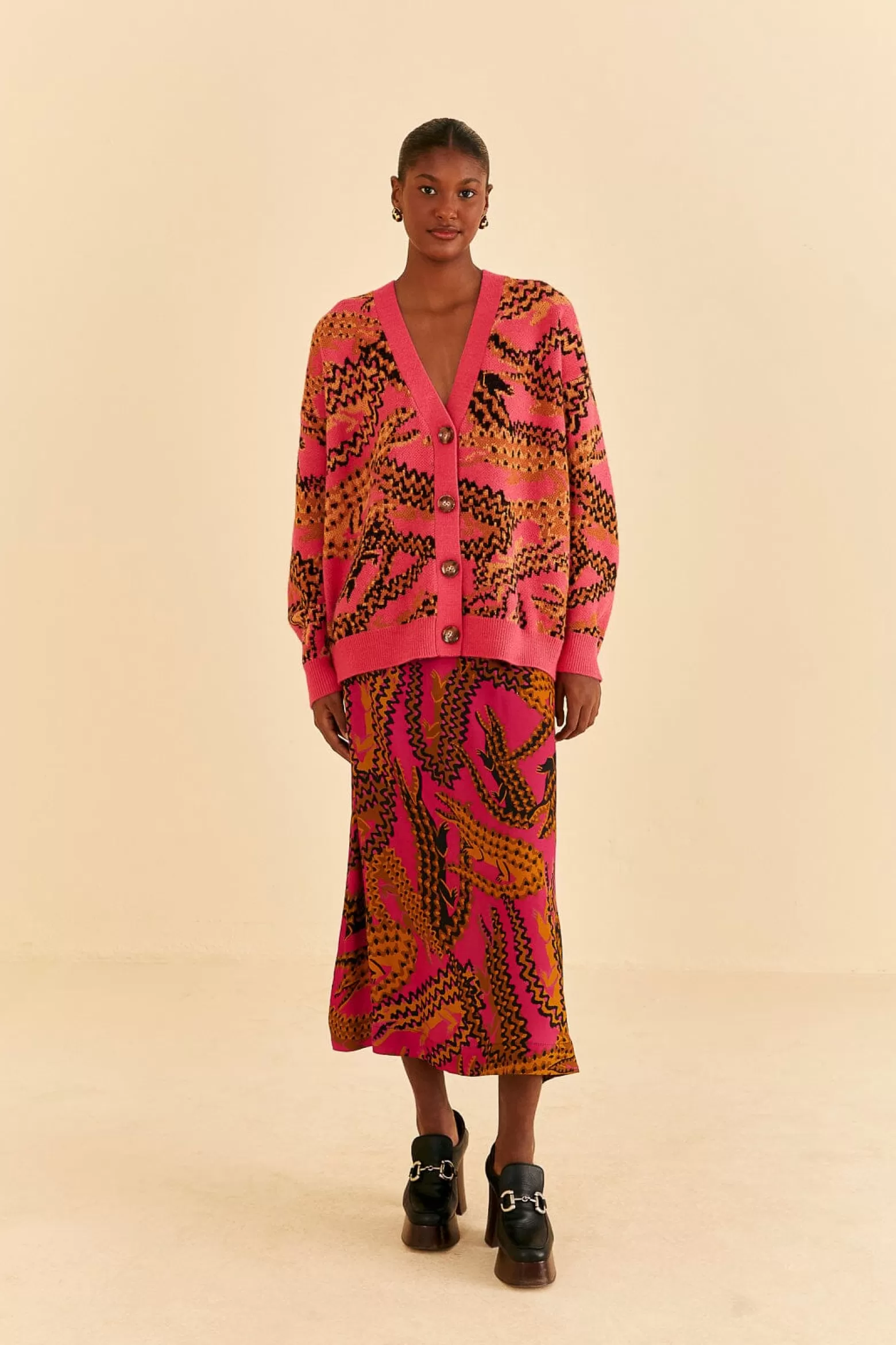 Fashion FARM Rio  PINK CROCO KNIT CARDIGAN