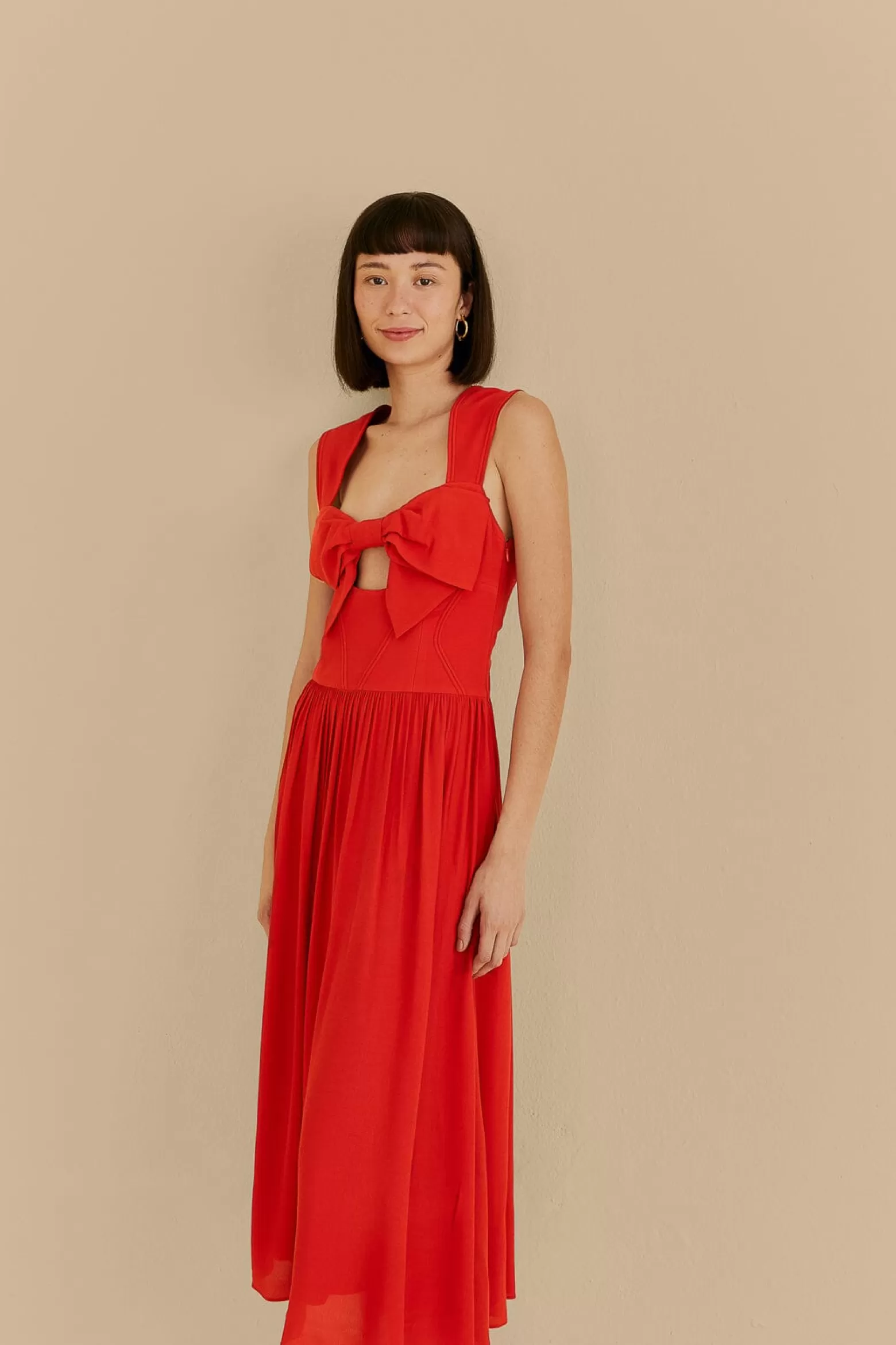 Cheap FARM Rio  RED BOW SLEEVELESS MIDI DRESS
