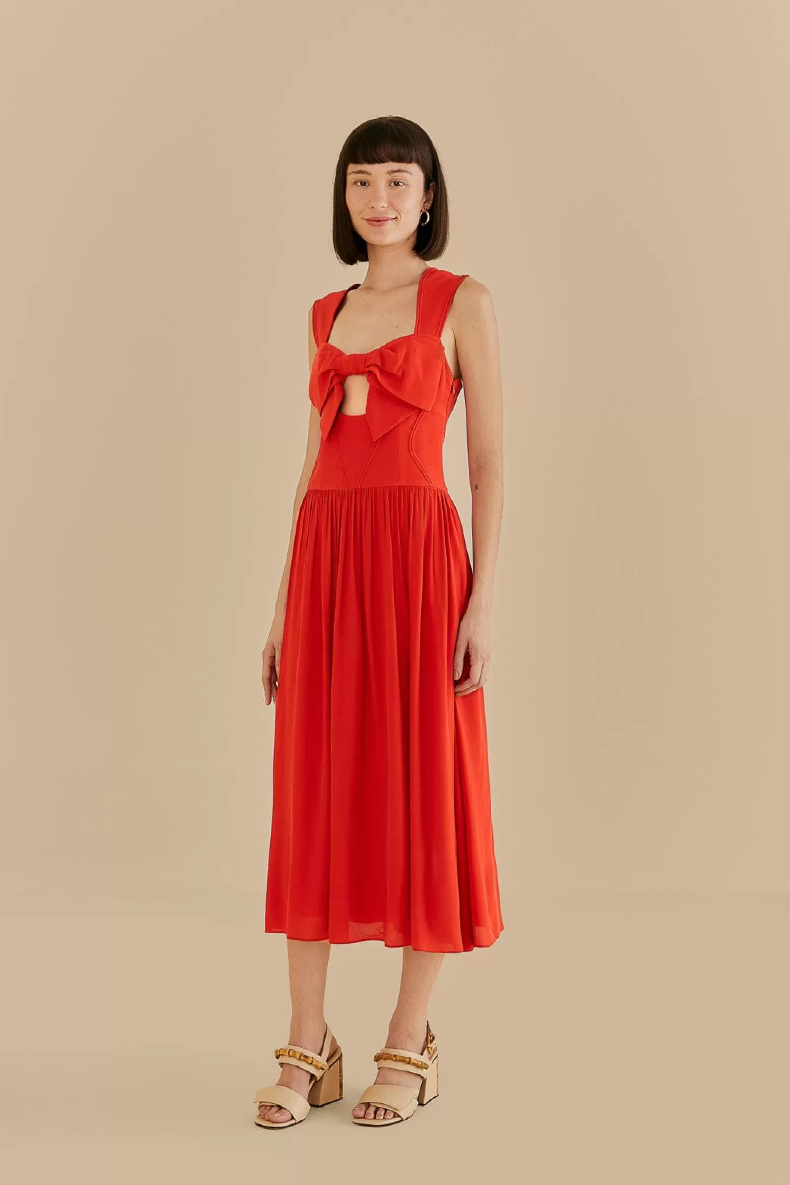 Cheap FARM Rio  RED BOW SLEEVELESS MIDI DRESS