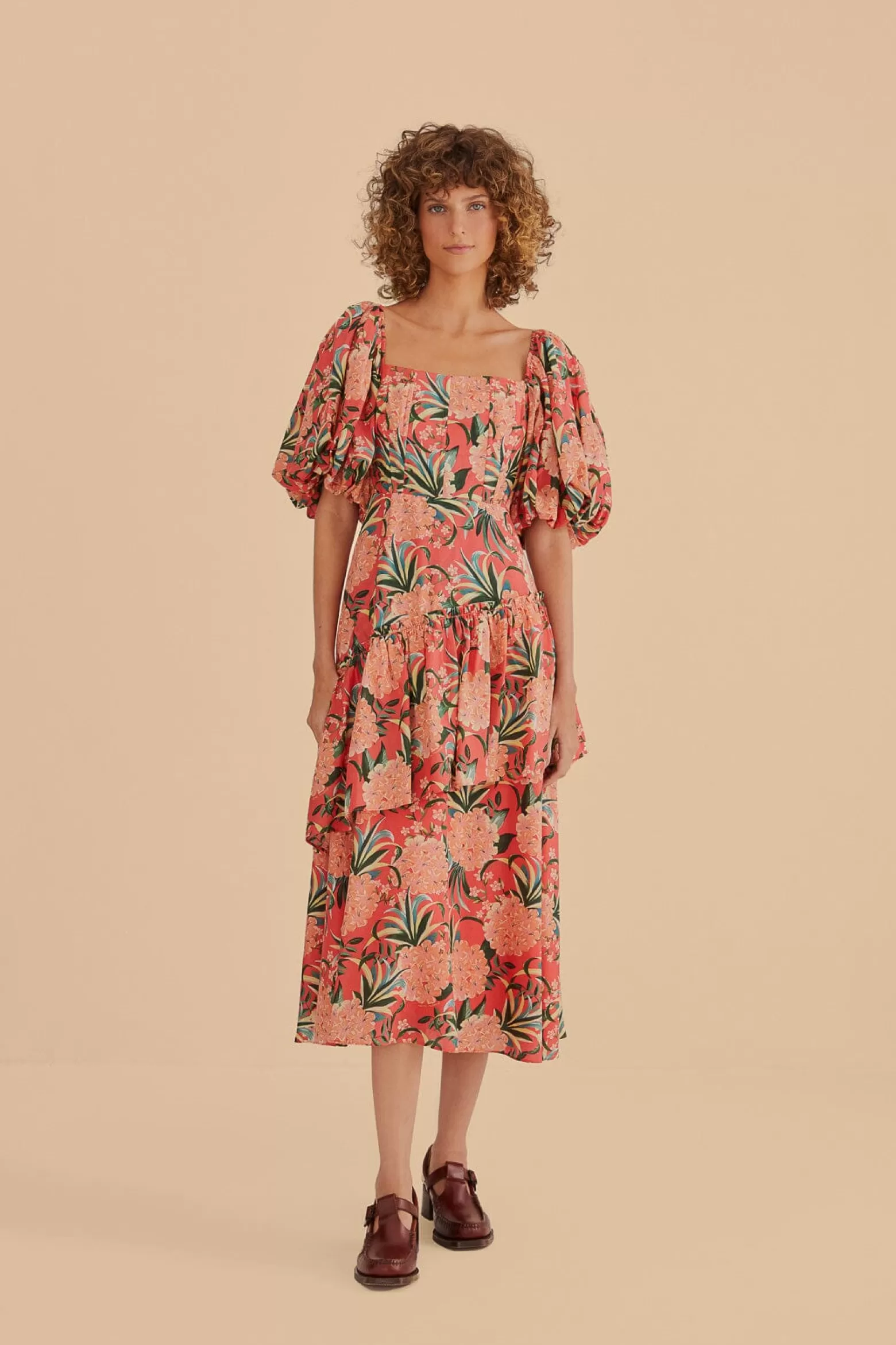 Online FARM Rio  RED PINEAPPLE BLOOM CUT OUT MIDI DRESS