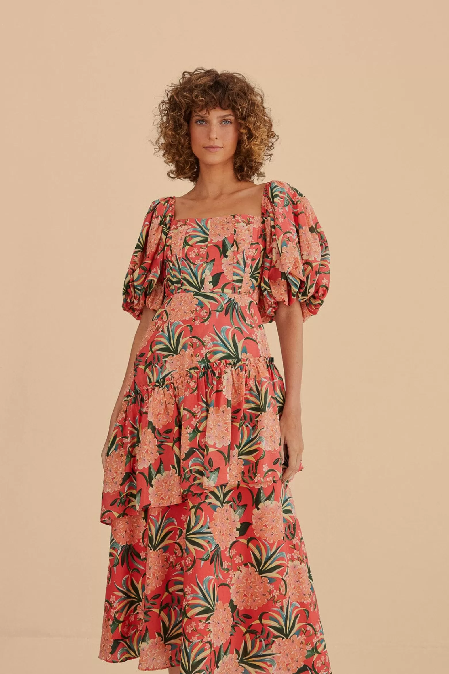 Online FARM Rio  RED PINEAPPLE BLOOM CUT OUT MIDI DRESS