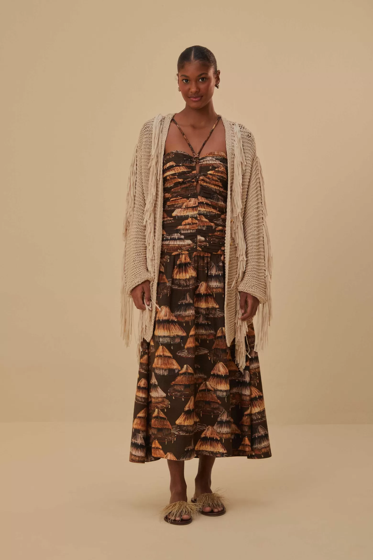 Fashion FARM Rio  SAND STRIPES FRINGES KNIT CARDIGAN