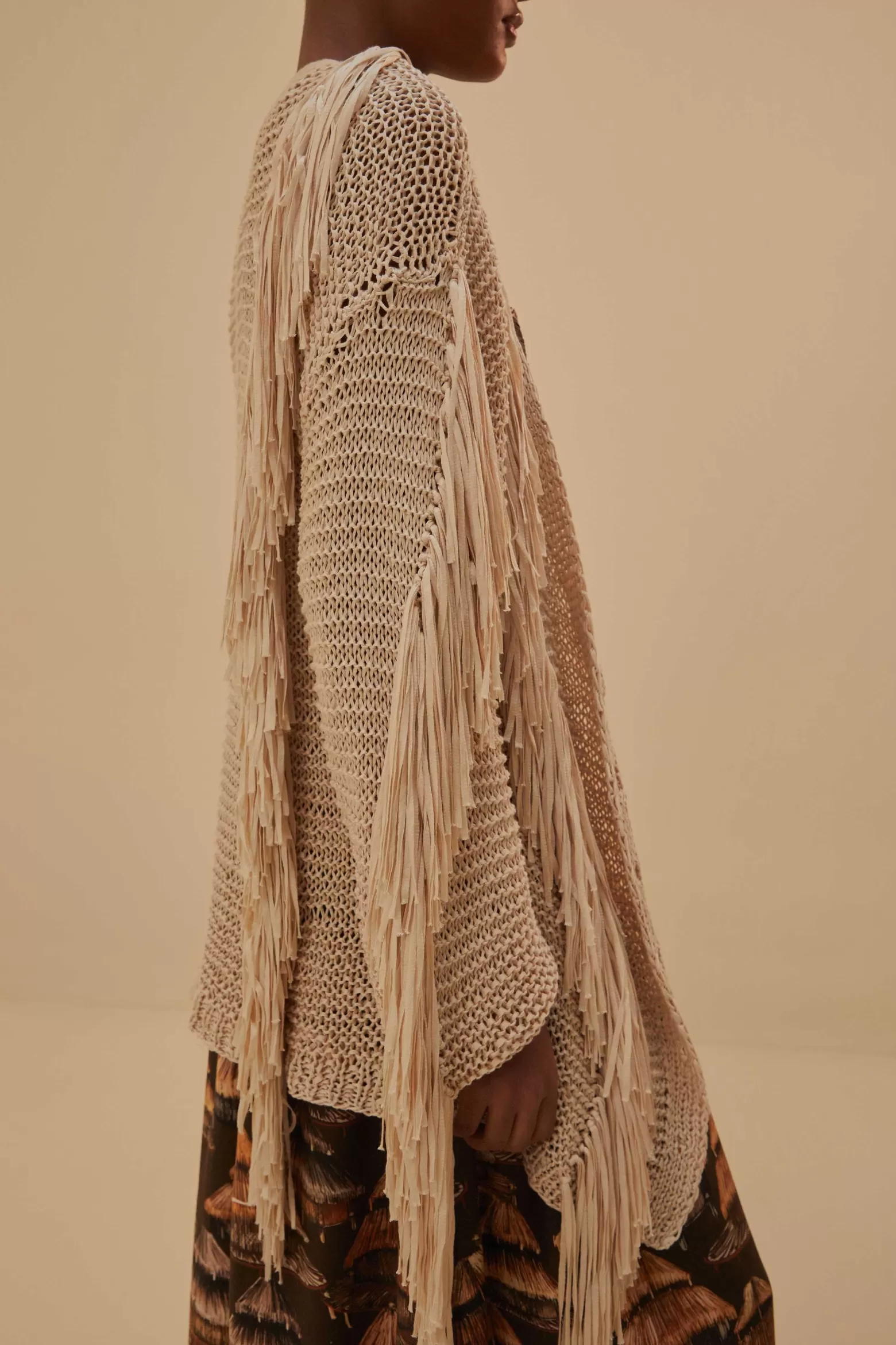 Fashion FARM Rio  SAND STRIPES FRINGES KNIT CARDIGAN