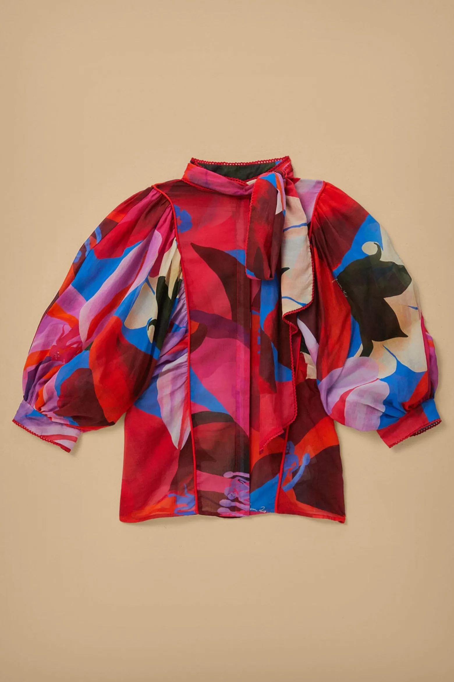 Best Sale FARM Rio  WATERCOLOR FLORAL BLUE LONG SLEEVE BLOUSE